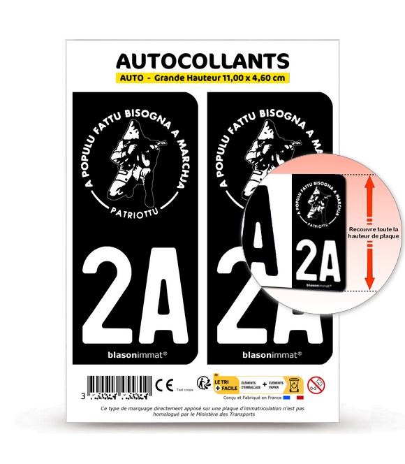 Département 2a Corse Autocollants - Lot De 2 - 45x100mm - Fabriqué France Immatriculation 2A Corse-du-sud