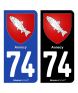 74 Annecy - Armoiries | Autocollant plaque immatriculation