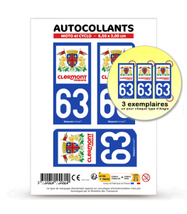 63 Clermont-Ferrand - Ville | Autocollant plaque immatriculation