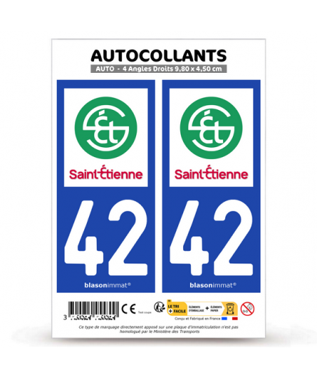 Autocollant Plaque D'immatriculation ASSE - Saint-Étienne - Région 42 - Football