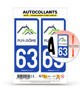 63 Puy-de-Dôme - Département | Autocollant plaque immatriculation
