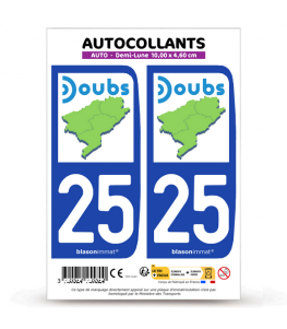 25 Doubs - Département | Autocollant plaque immatriculation
