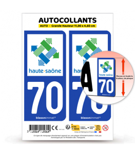 70 Haute-Saône - Département | Autocollant plaque immatriculation