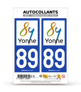 89 Yonne - Département | Autocollant plaque immatriculation