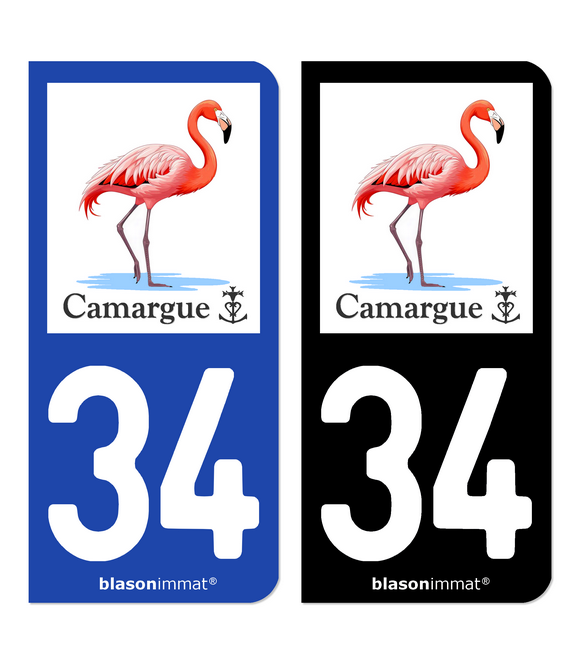 34 Camargue - Flamant Rose | Autocollant plaque immatriculation