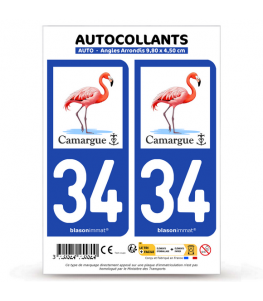 34 Camargue - Flamant Rose | Autocollant plaque immatriculation