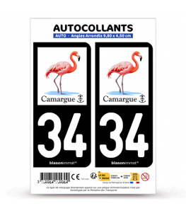 34 Camargue - Flamant Rose | Autocollant plaque immatriculation