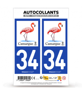 34 Camargue - Flamant Rose | Autocollant plaque immatriculation