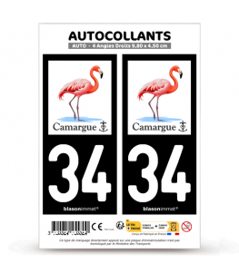 34 Camargue - Flamant Rose | Autocollant plaque immatriculation