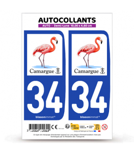 34 Camargue - Flamant Rose | Autocollant plaque immatriculation
