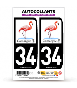 34 Camargue - Flamant Rose | Autocollant plaque immatriculation