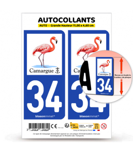 34 Camargue - Flamant Rose | Autocollant plaque immatriculation