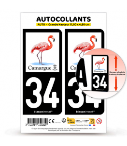 34 Camargue - Flamant Rose | Autocollant plaque immatriculation