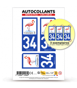 34 Camargue - Flamant Rose | Autocollant plaque immatriculation