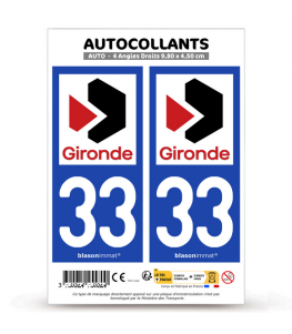 33 Gironde - Département | Autocollant plaque immatriculation®