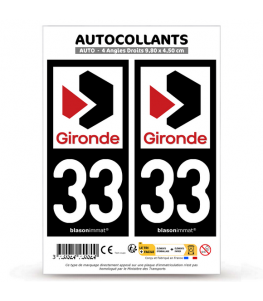33 Gironde - Département | Autocollant plaque immatriculation®