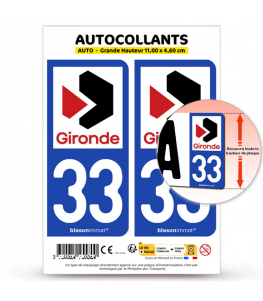 33 Gironde - Département | Autocollant plaque immatriculation®