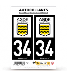 34 Agde - Commune | Autocollant plaque immatriculation®